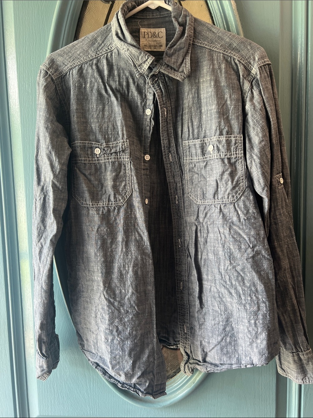 PD&C Men's Chambray Button-Up Shirt Jacket in Washed Gray